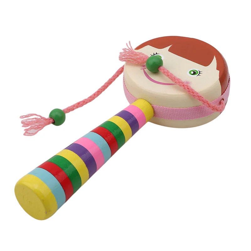 

Children Shaking Wooden Rattle Drum Musical Hand Bell Drum Toy Smile Baby Kids Percussion Educational Musical Instrument Toy