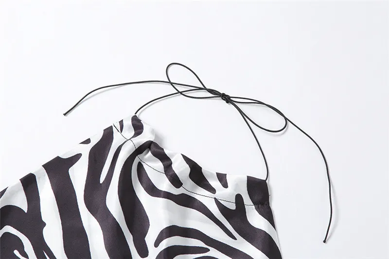 

Women Sexy Irregular Camisole, Adults Sleeveless Backless Zebra-stripe Print Boat Neck Tie Up Halter Tops