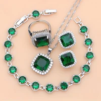 elegant women 925 silver jewelry set with green zircon wedding party jewelry kits hoop earrings bracelet dropshipping gift