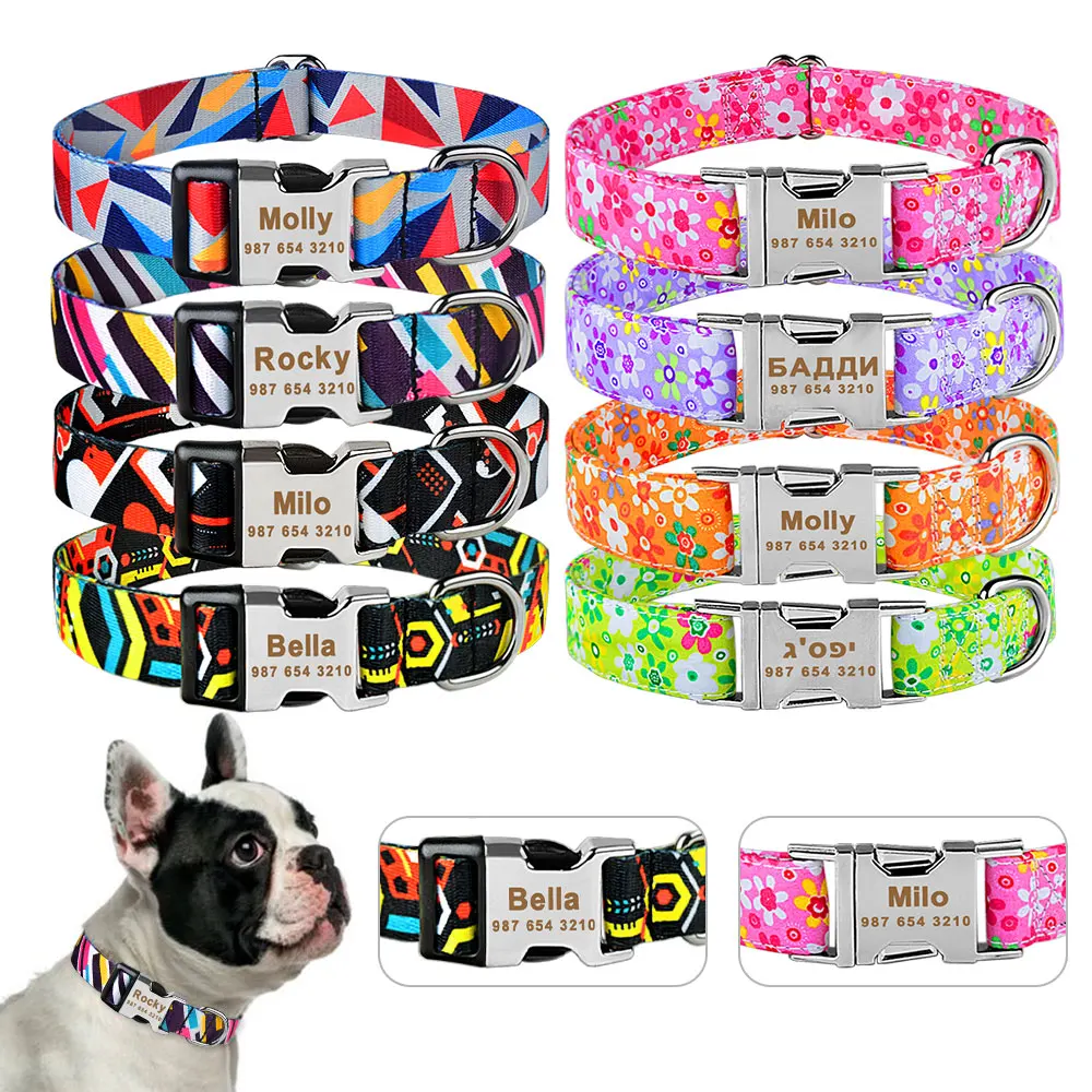 

Nylon Personalized Engraved Dog Collar Custom Name Nameplate Dog Collar Small Large Medium Pet Printed ID Tag Dog Collar Pitbull