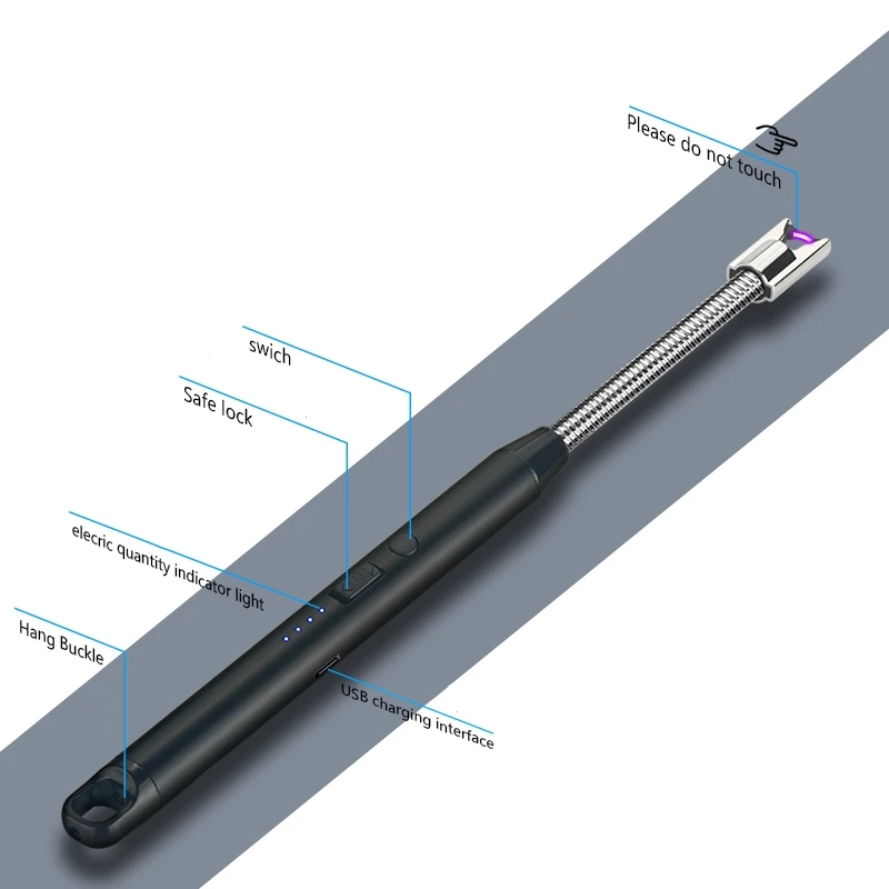 Вращающаяся на 360 дуговая Зажигалка для барбекю USB Type-C длинная кухонная газовая