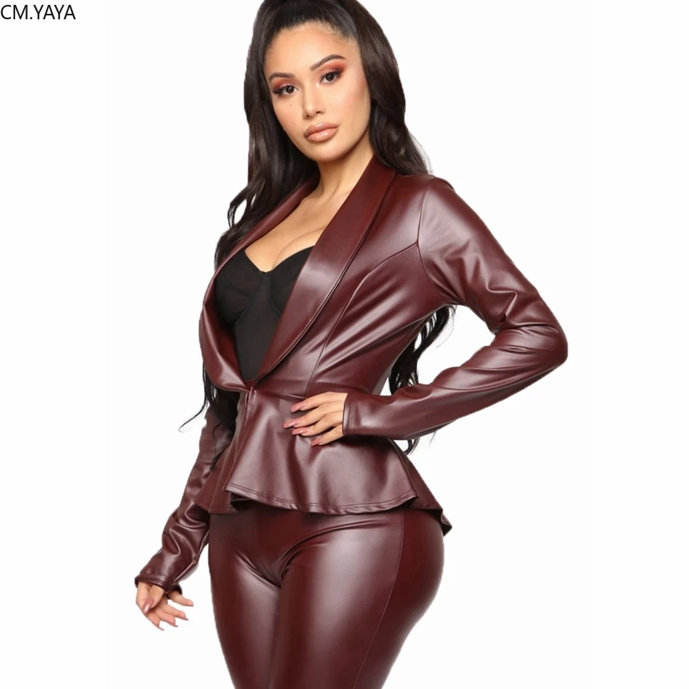GL осенне-зимний женский комплект длинный рукав искусственная кожа пиджак с
