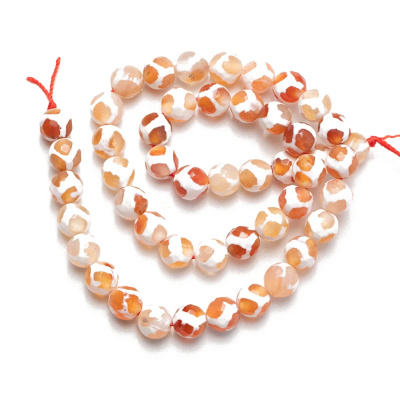 

Wholesale Faceted Natural Stone Red White Tibetan Dzi Agates Beads 8 10 12mm Loose Beads for Jewelry Accessories Bracelet DIY