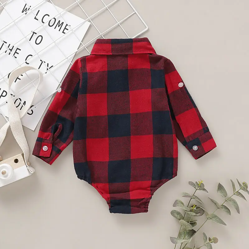 PUDCOCO Newborn Baby Girl Boy Plaid Shirts Jumpsuit Clothes Set Cotton Bodysuit Outfits 0-24M | Мать и ребенок
