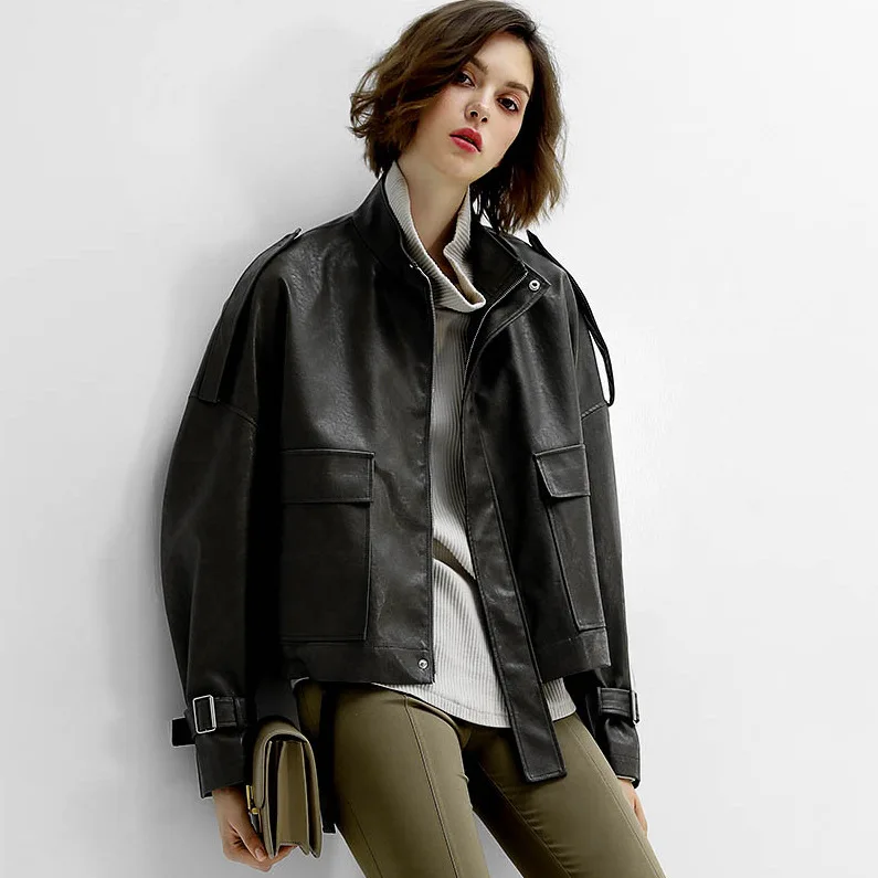 Овчины кожаная куртка пальто из натуральной кожи Сезон весна-осень Больших