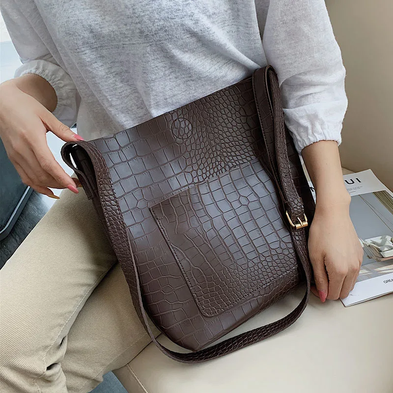 Сумка мешок из искусственной кожи с каменным узором для женщин 2019 одноцветная