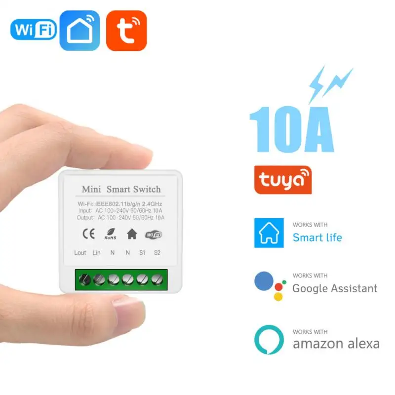 

Smart Tuya Mini 10A WiFi Switch Module With Smart Life App 2 Way Control Smart Home Interruptor Work For Alexa Google Home