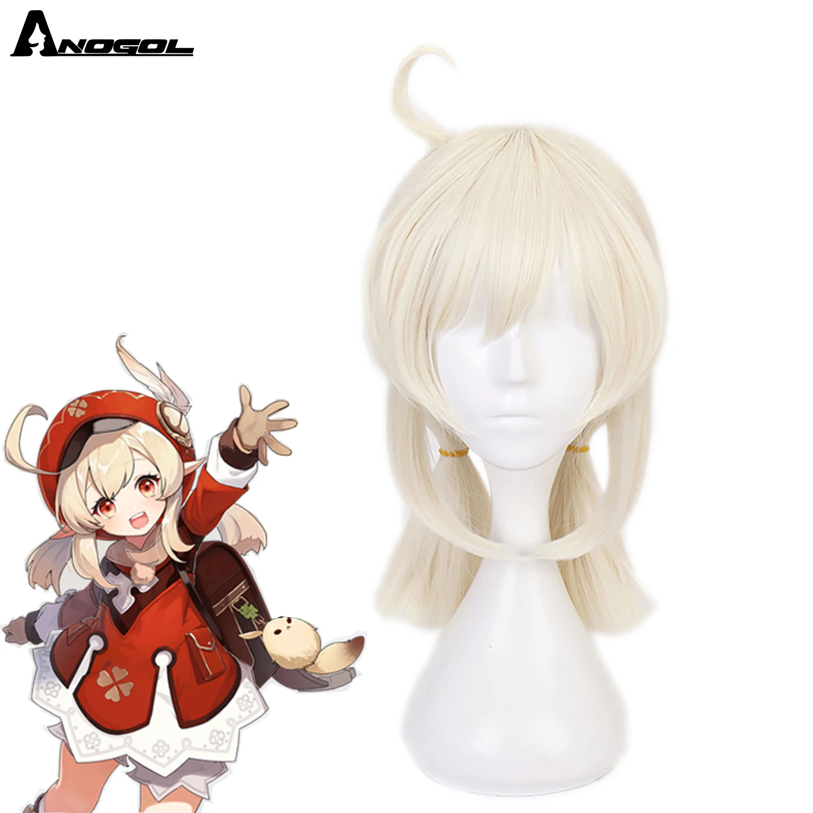 ANOGOL Klee Game Genshin Impact Cosplay Wig Blonde Double Ponytail Heat Resistant Synthetic Anime Wigs Halloween Party