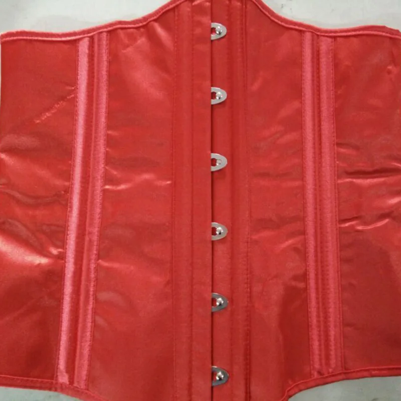 Steel Bone Underbust Corset Women Firm Waist Trainer Buckle Bandage Tie Belly Slimming Underwear Satin Bustier Korsett Plus Size - Color: Red