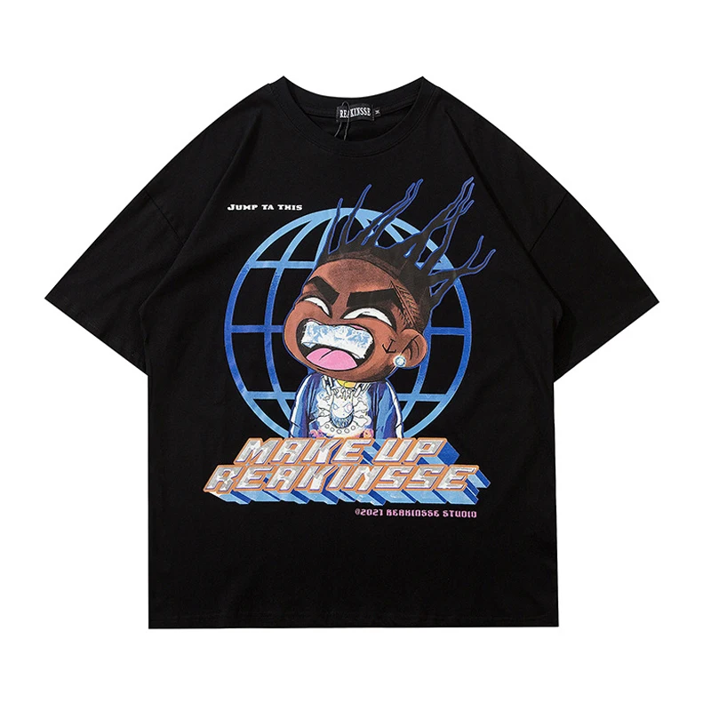 

Hip Hop T Shirt Men Cotton Cartoon Printed T-shirts Women Japanese O-Neck Loose Camisetas Oversized Streetwear Couples Summer