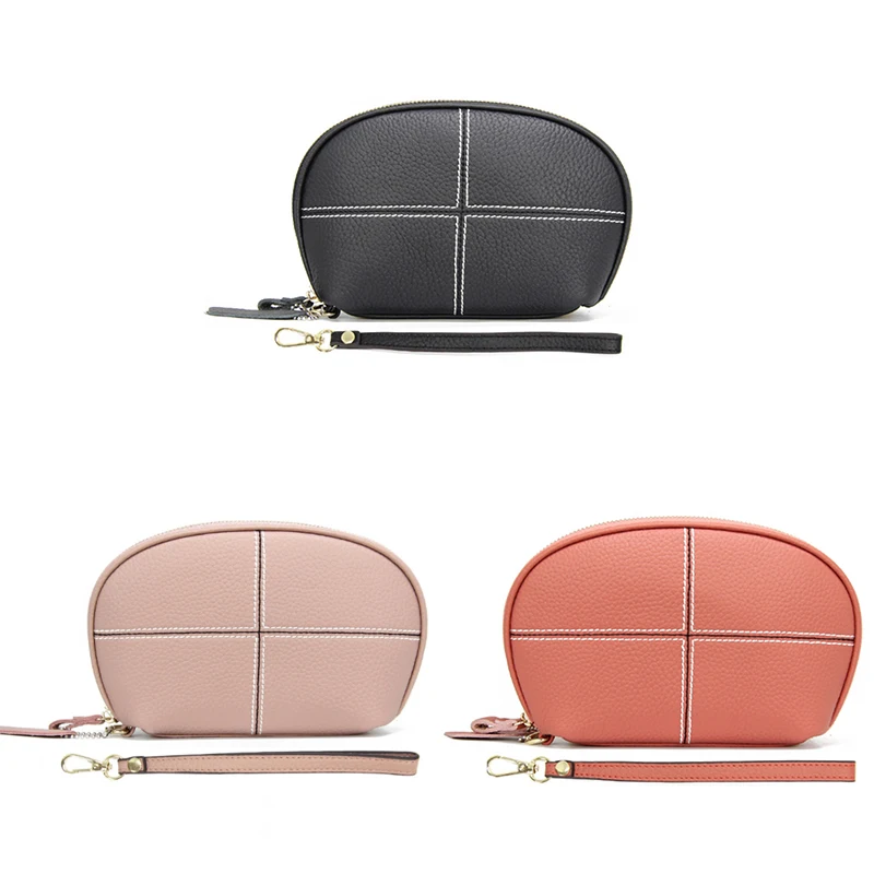 

Layer of Cowhide Ladies Leather Shell Bag Car Stitching Zipper Wallet