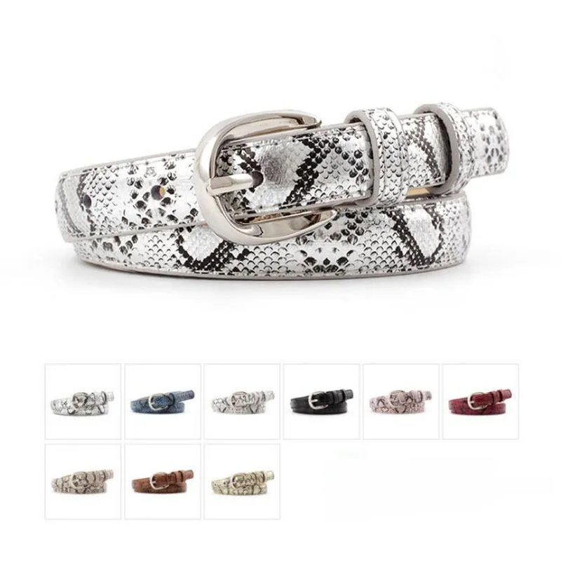 

New SnakeskinThin Skinny Red Tan Snake Skin Belt Waistband Ladies Pu Leather Strap Belts for Women Jeans Cinto Feminino Girdle