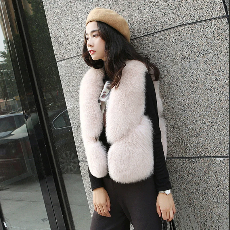 

Short Fox Ladies Cropped Fur Faux Shawl Jackets Waistcoat Vest Fur Warm Womens Winter Coat Women Vintage Jacket Holographic