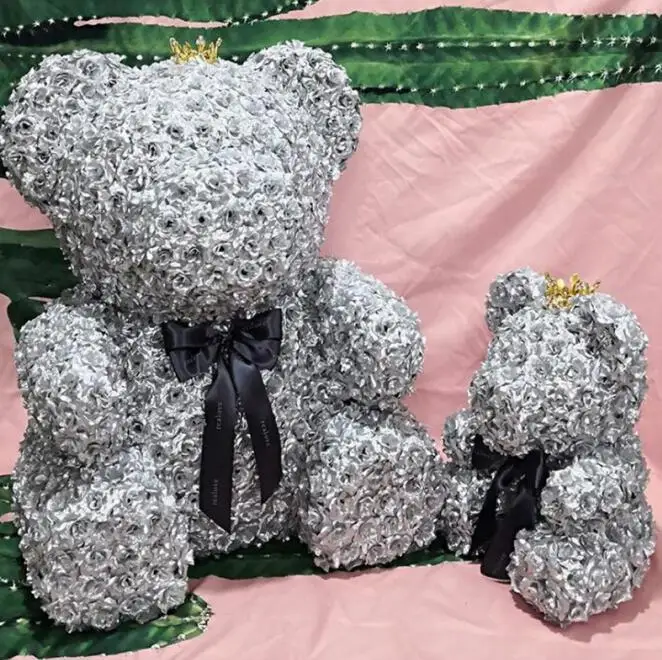 20cm Crown Silver Золотая Серебряная роза цветок медведь Искусственные цветы собака кролик пена роза цветок рождественские подарки для женщин подарок на день Святого Валентина - Цвет: 20cm Crown Silver