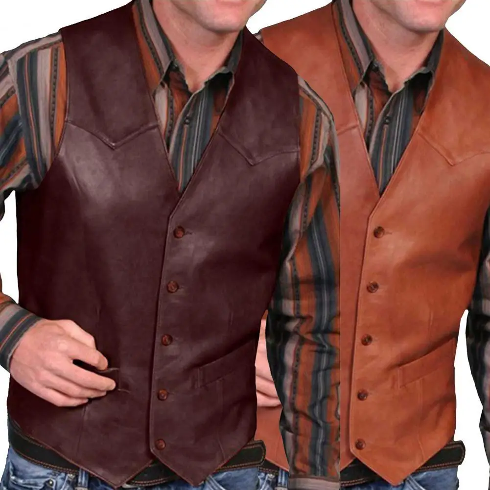 

Vest V Neck Single-breasted Western Sleeveless Men Waistcoat for Horseback Riding