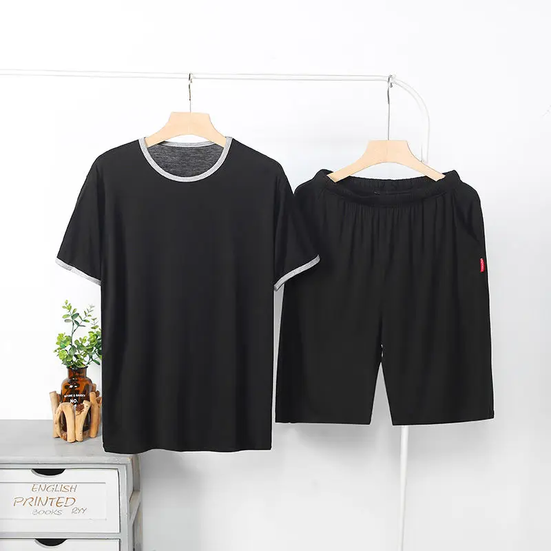 Summer Pajamas Set Casual/Sexy PJS For Men Black/Grey Elastic Shirt Shorts Men's Modal V/O Neck Fashion Clothes Man NEW Homewear