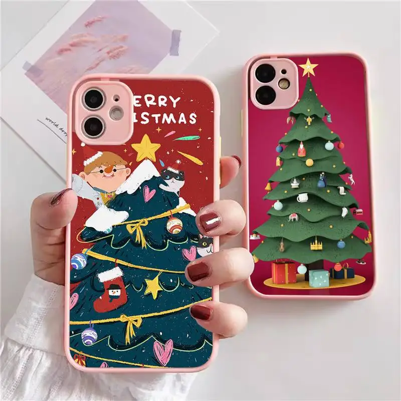 

Merry Christmas Snow Deer Phone Case For iphone 13 12 11 xr xs x 7 8 pro max Light pink Soft TPU Silicone Clear Case Cover