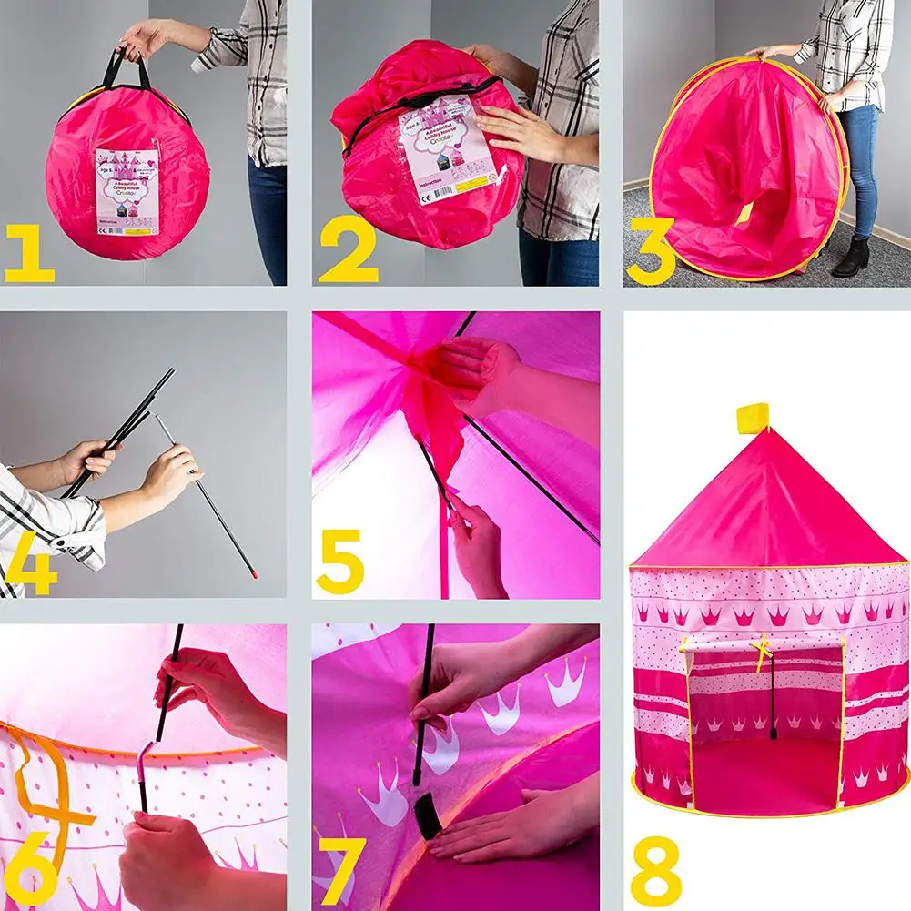 

Portable Children Play Tent Folding Princess Prince Play Tent With Bag For Indoors Outdoors