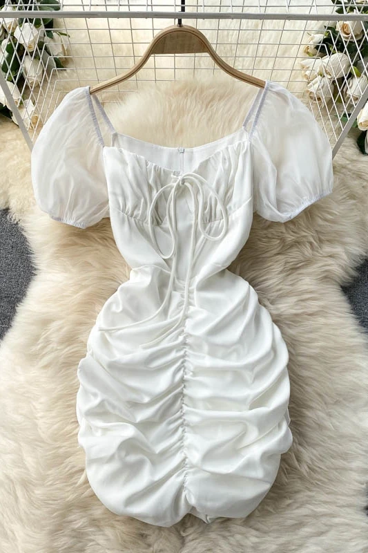 

Summer Dress 2021 New Goddess Fan Xin machine pleated slim short sexy bag hip neck dress vintage dresses for women party