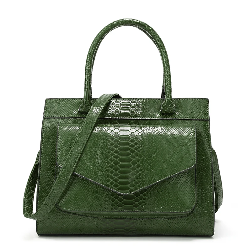 Army Green HISUELY, модная женская кожаная сумка, сумка на плечо со змеиным узором, женская кожаная сумка с сумочкой, женская сумка для багажника - Цвет: Army Green