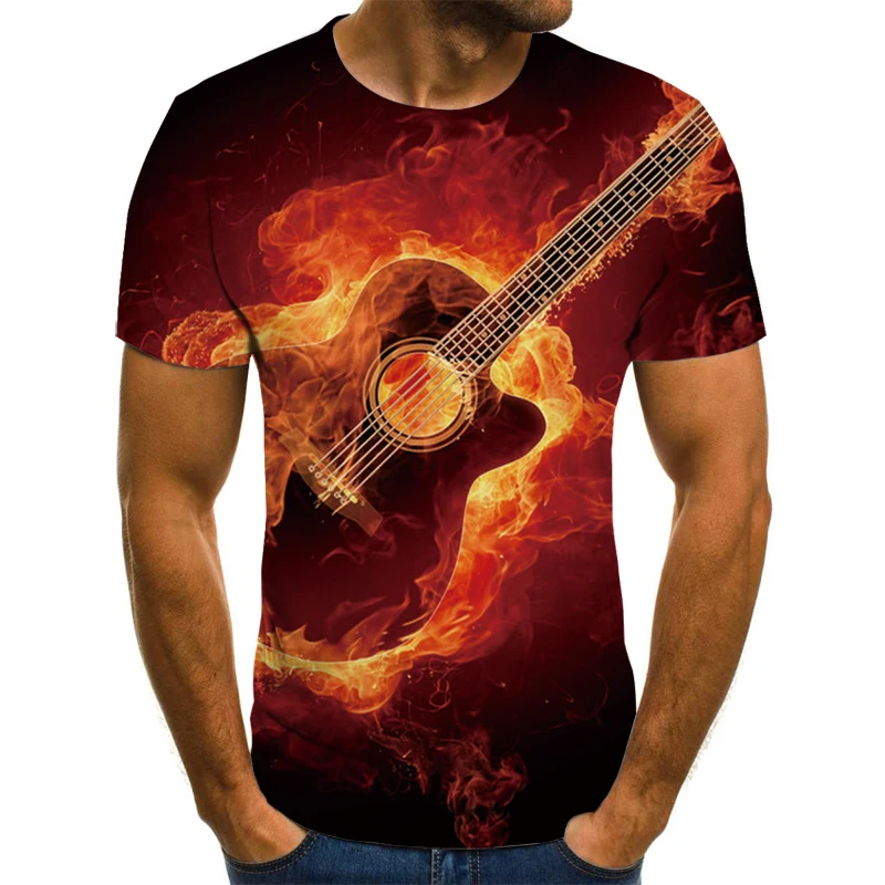 

Новинка 2021, футболка с 3D принтом для мужчин и женщин, модная футболка с короткими рукавами и надписью на гитаре, Топ в стиле Харадзюку, забавн...