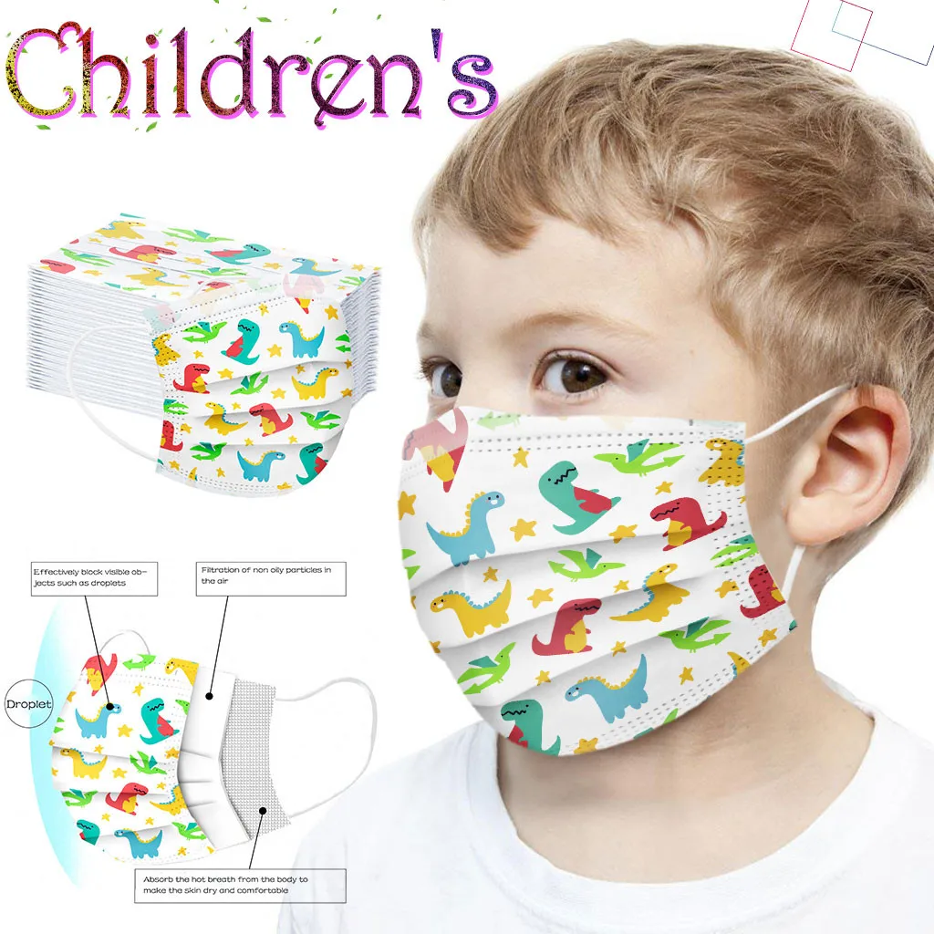 

50pc Children Disposable Halloween Cosplay Headband Masques Fashion Print Mouth Face Mask Nonwoven Earloop 3 Ply Filter For Kids