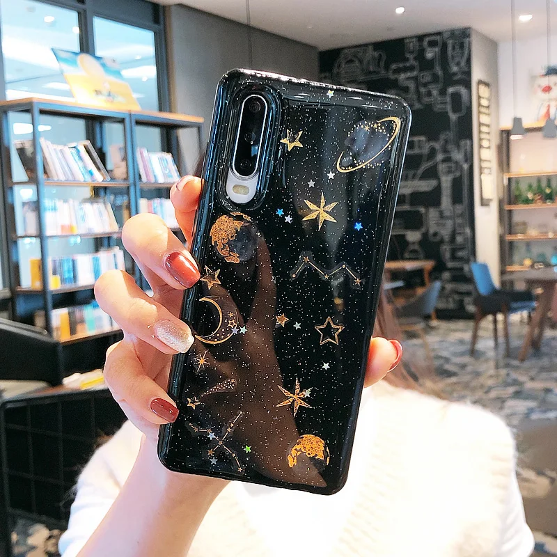 black Мягкий чехол с блестками для huawei p30 Lite honor 10 lite 8X V20 MATE 20 Lite NOVA 4 3I P Smart Y9 Y6 - Цвет: black