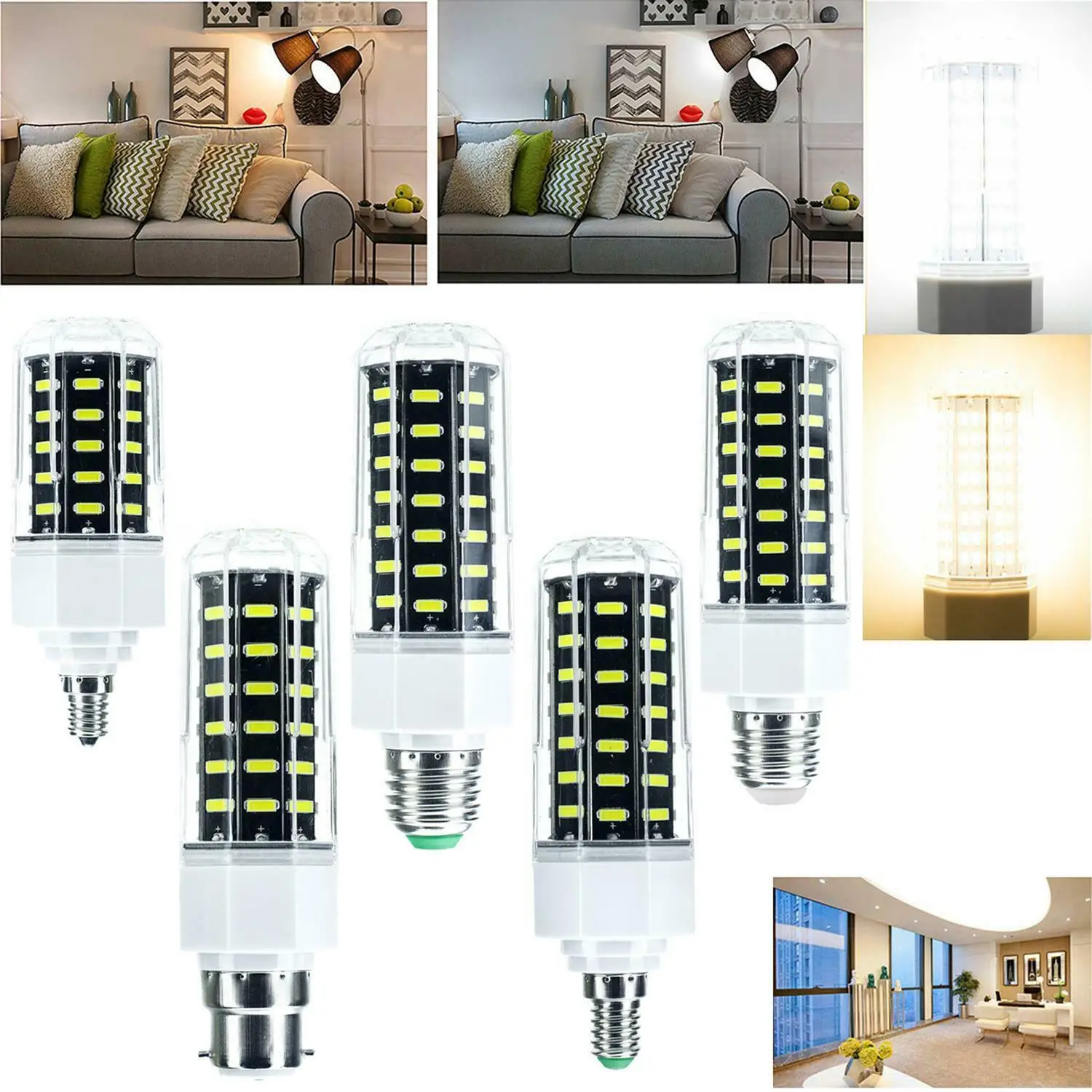 LED Lamps E27 E26 E12 E14 Dimmable LED Corn Bulb 7030 SMD Light 22W 27W 30W 36W White 40 48 64LEDs 110V - 265V Home Lighting