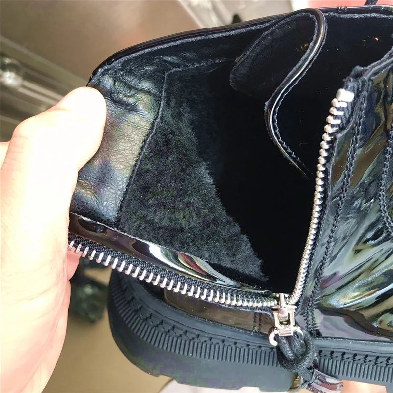 Женские мотоциклетные ботинки RASMEUP Теплые ботильоны из лакированной кожи на