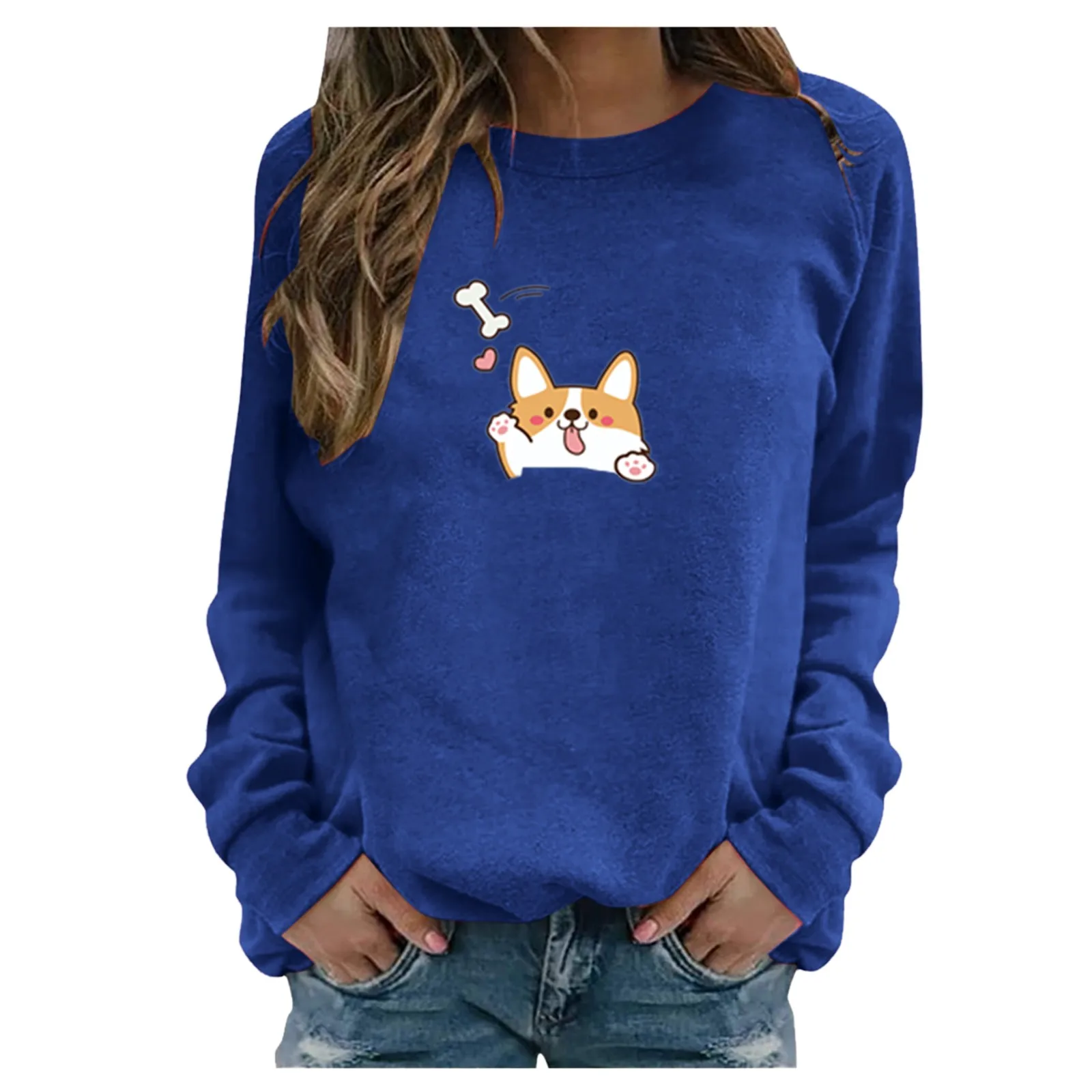 61# Harajuku Kawaii Animal Print T-shirts Women's Casual Long Sleeve Print Pullover Sweatshirt Tops Streetwear Loose Tee Tops