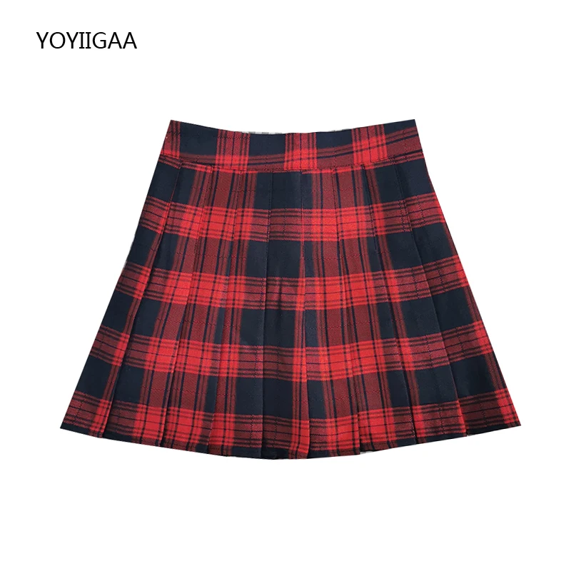 Юбка женская плиссированная клетчатая с завышенной талией трапециевидная