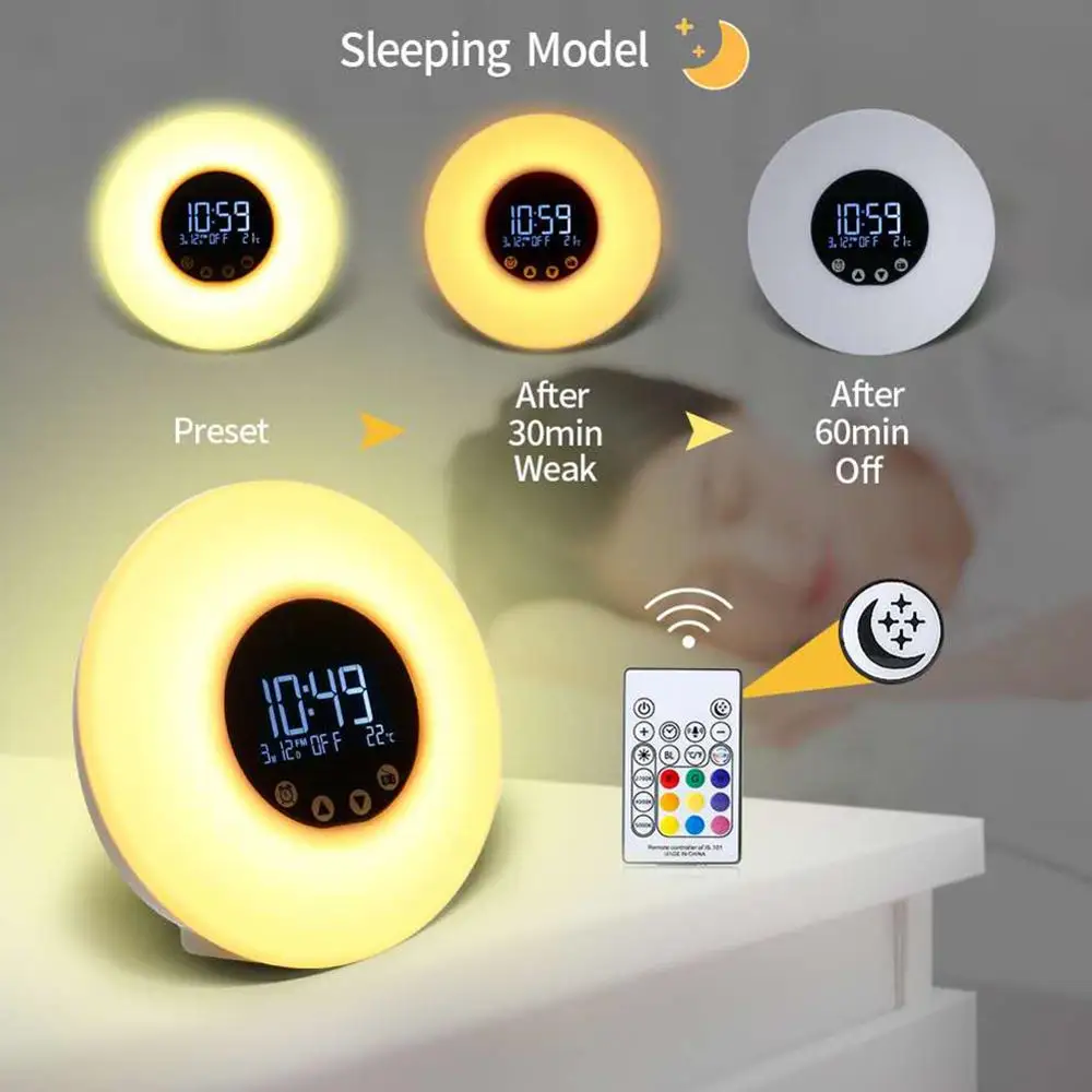 9 Цвет в 1 Reloj Цифровой Будильник Часы-Будильник Wake Up Light Настольная Фул
