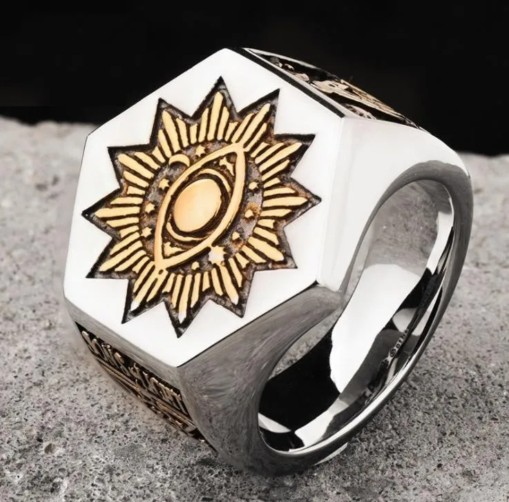 Мужское кольцо с дьявольским глазом из титановой стали (нержавеющая сталь)