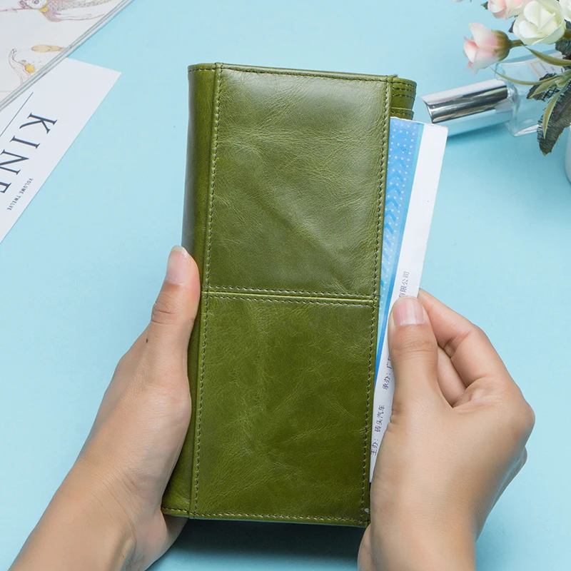 Contact's Fashion Women Wallets With Card Holder Genuine Leather Long Clutch Brand Design Female Coin Purses Cell Phone Pocket