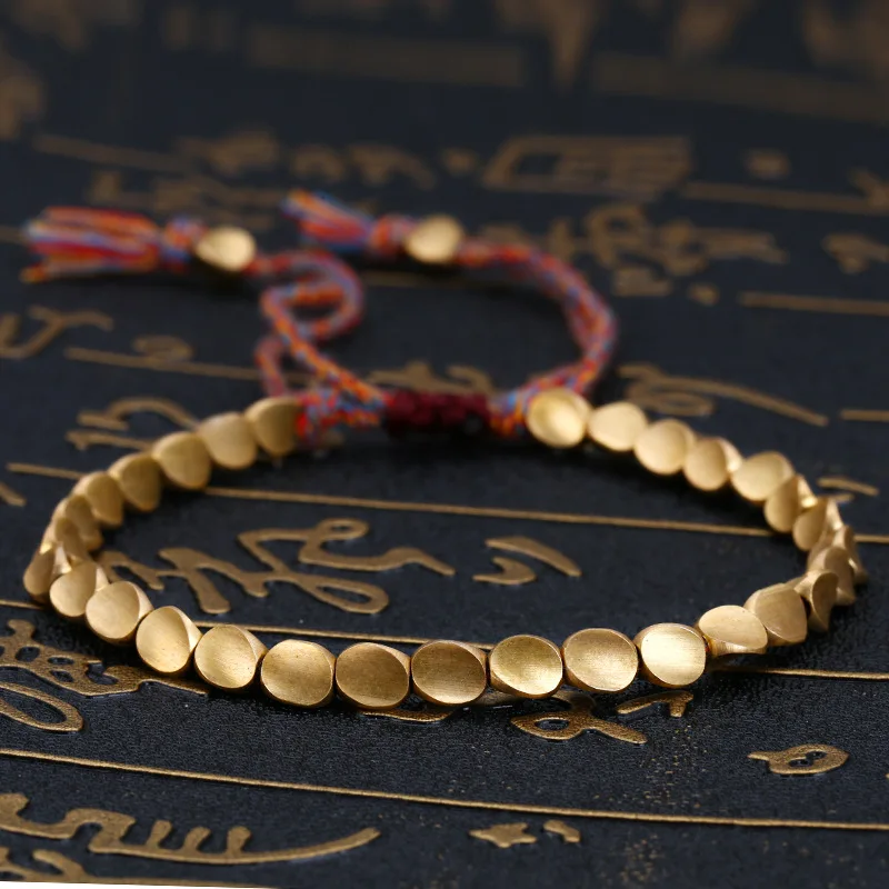 

Handmade Tibetan Copper Bead Bracelet for Women Adjustable Rope Chain Men Bracelets Gold Color Braided Boho Vintage Jewelry Gift