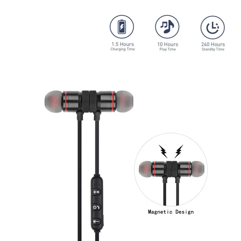 5,0 Bluetooth наушники спортивные шейные магнитные беспроводные стерео наушники музыкальные металлические наушники с микрофоном для всех телефонов
