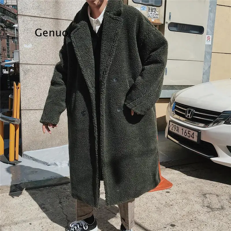 Зимнее длинное Мужское пальто Высококачественная утепленная шерстяная