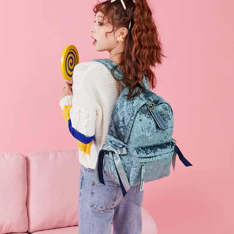 Бархатный женский рюкзак Модный школьный для колледжа дорожные сумки на плечо в