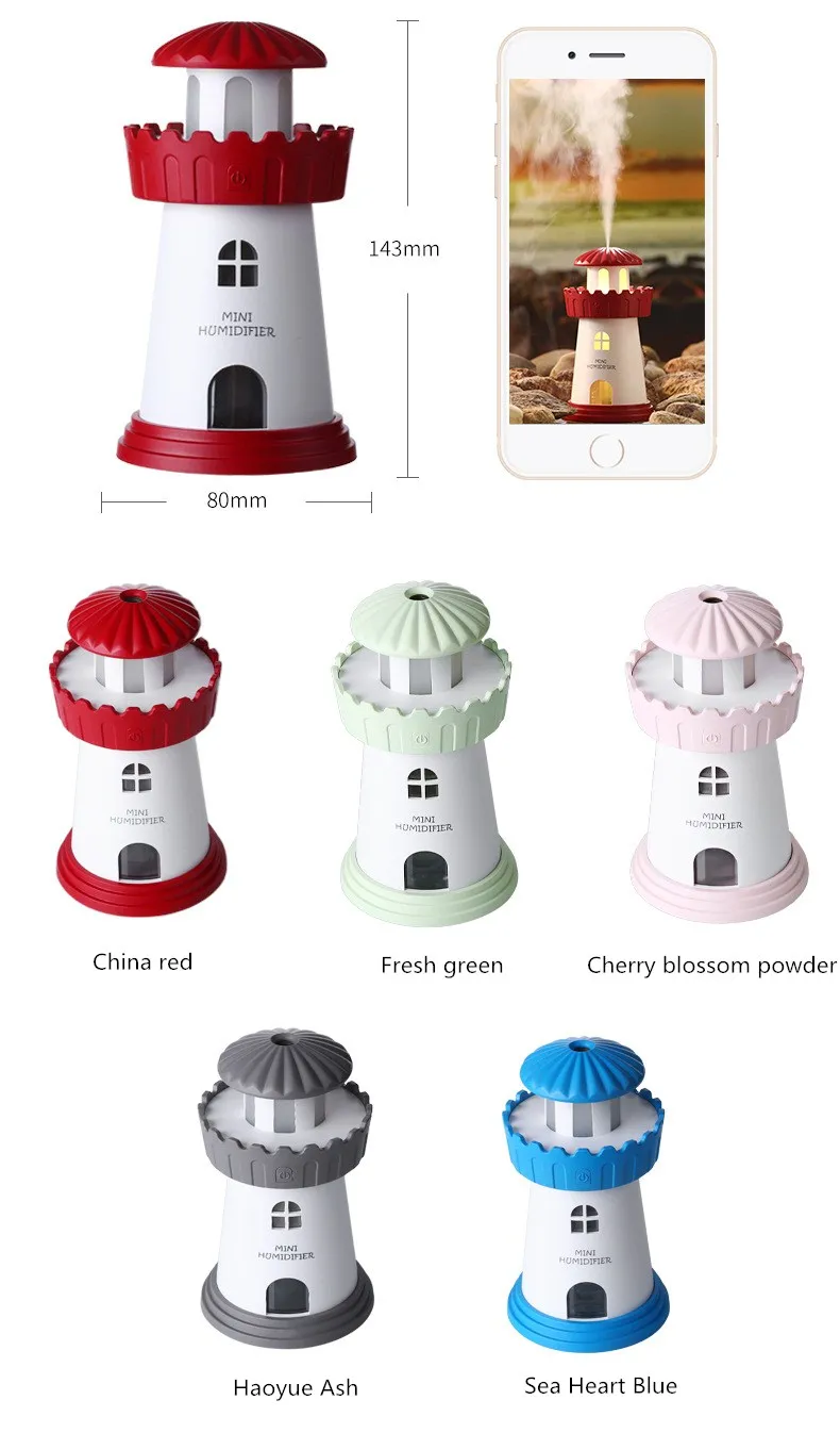 

Popular Mini night lighthouse USB humidifier mute desktop air gift customization