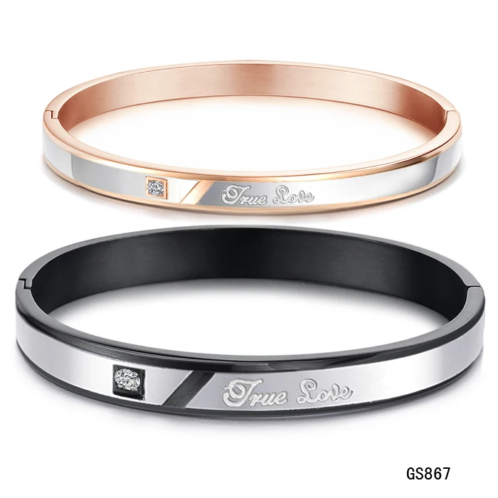 

OPK True Love Couple Bangle Set Rose Gold Black Bracelet Matching for Women Men Stainless steel Fashion Love Gift Charms GH867