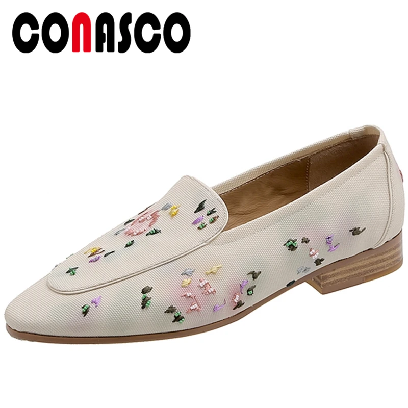 

CONASCO Новое поступление женские туфли-лодочки на 2021; Сезон весна-лето; Повседневная обувь в ретро стиле, с прямым валиковым швом; С вышивкой на...