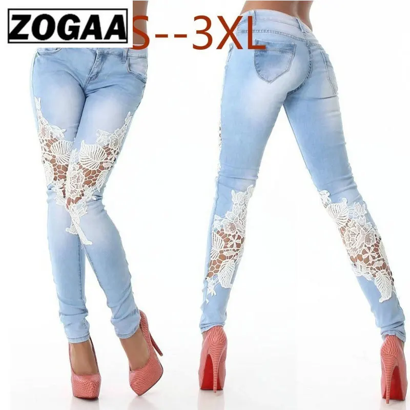 Уличные модные облегающие джинсы кружевные брюки для женщин длинные