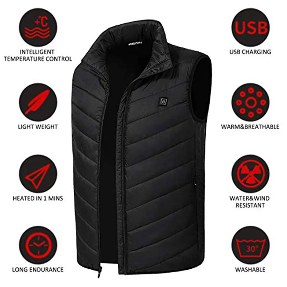 Body Warmer 5-12v Black USB Sleeveless Electric Heated Vest Hot Winter Thermal Pad Clothing Physiotherapy Heating Coat | Спорт и