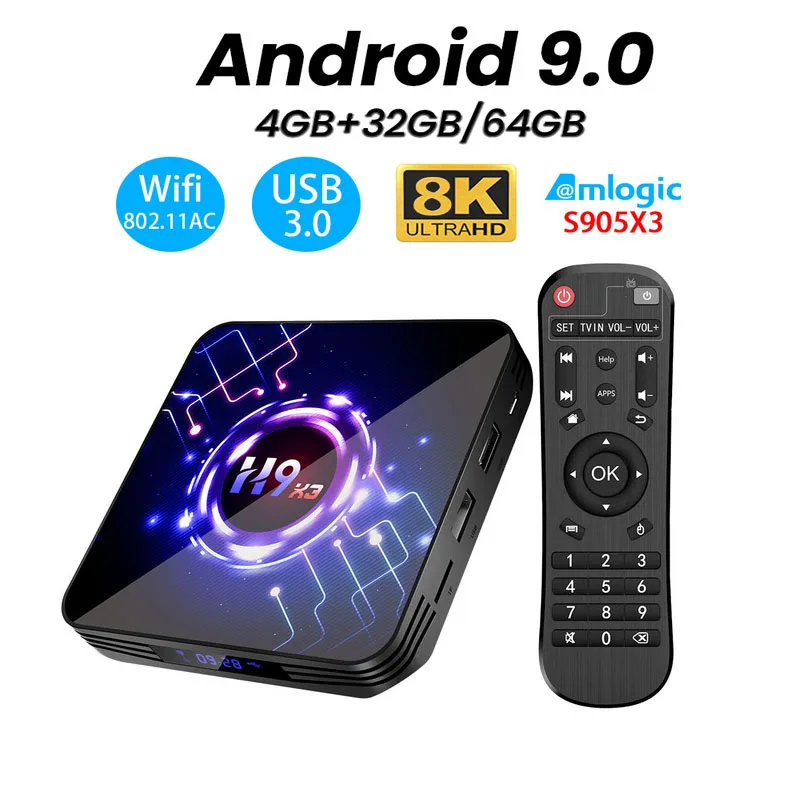 ТВ приставка Amlogic S905X3 на Android 9 0 8K 4K 4 ГБ 64 32 UltraHD HDR H9 X3 1000 м Wi Fi очень быстрая Youtube