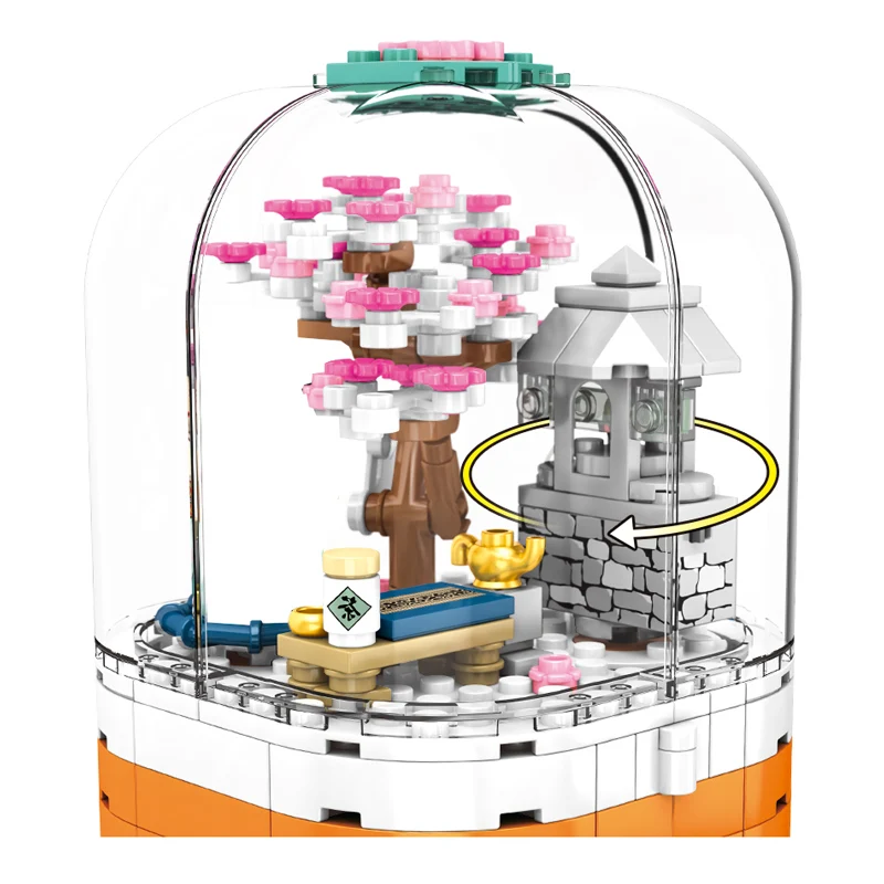 SEMBO Creative LED Light Rotating Box Building Blocks Friends City Street View Cherry Blossom House Tree Bricks Toys for Kids | Игрушки и
