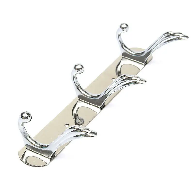 

Stainless Steel Wall Mounted Rack Metal Hanger Storage Rail Hooks Holder Hanging Towel Coat Hat Bag Robe Hanger 3 Hooks
