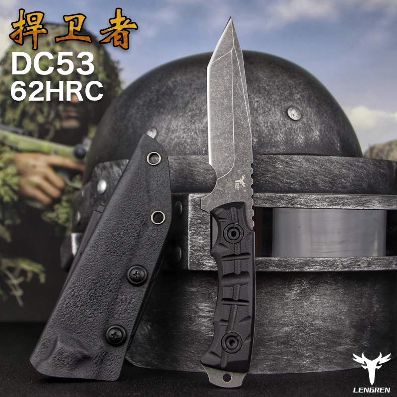 LENGREN DC53 steel 62hrc outdoor straight knife tactics retired self-defense with field survival sharp knife  hunting knife G10