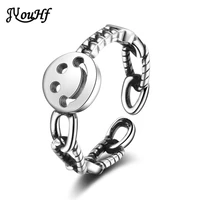 jyouhf vintage white gold plated smiling face open rings women fashion tibetan silver heart lock chain finger ring party jewelry