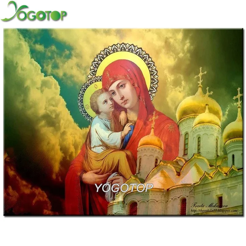 Алмазная картина сделай сам мозаика с изображением Мадонны ребенка домашний