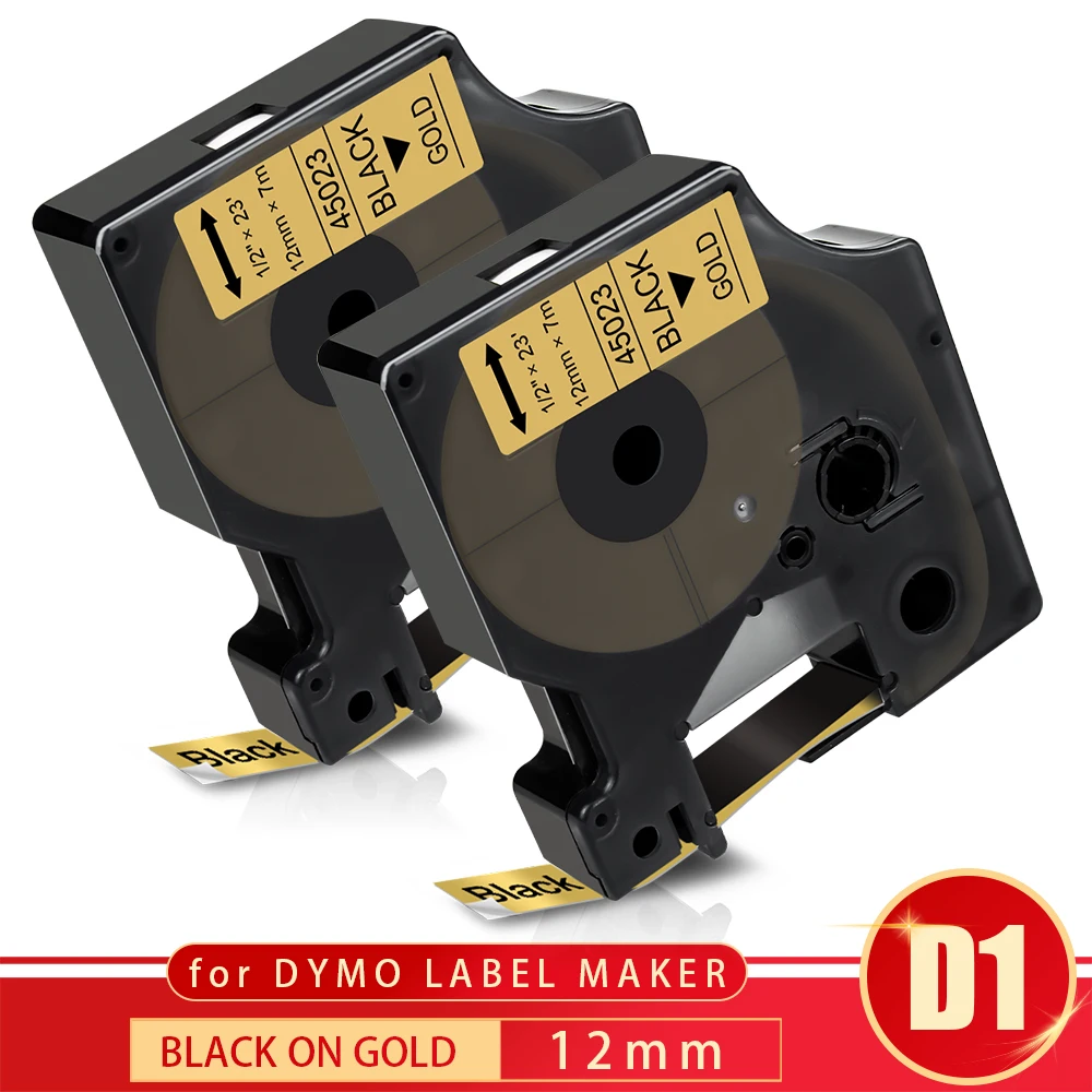 Topcolor 12 мм * 7 м D1 совместимая с Dymo этикетка лента 45023 черный на золотой принтер